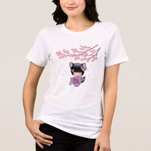 T-shirt En Tri-matière Neko Kokeshi Poupée - Cat Ears Geisha Girl