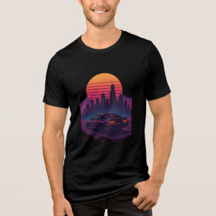 T-shirt En Tri-matière Neon Horizon Drive – Ville synthwave rétro vintage