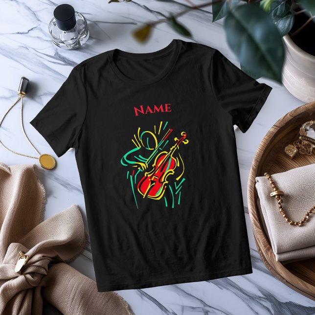 T-shirt En Tri-matière Neon Violon Line Art | T-Shirt Musical Vibrant Des (Créateur téléchargé)