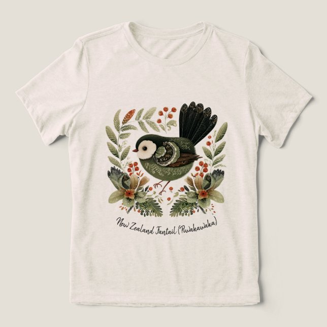 T-shirt En Tri-matière New Zealand Fantail Folk Art (Design Recto)