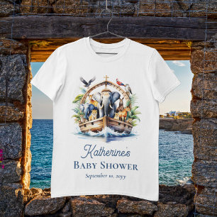 T-shirt En Tri-matière Noah's Ark Cute Animals Blue Boy Baby shower
