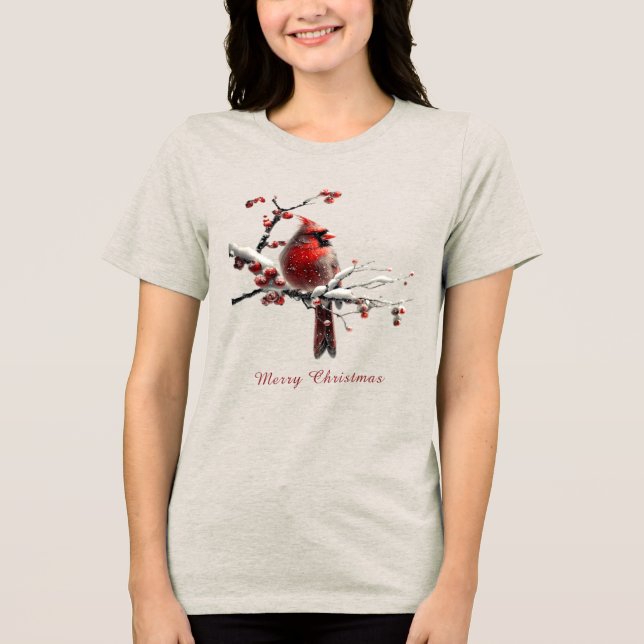 T-shirt En Tri-matière Noël Cardinal Rouge Fêtes Femmes (Recto)