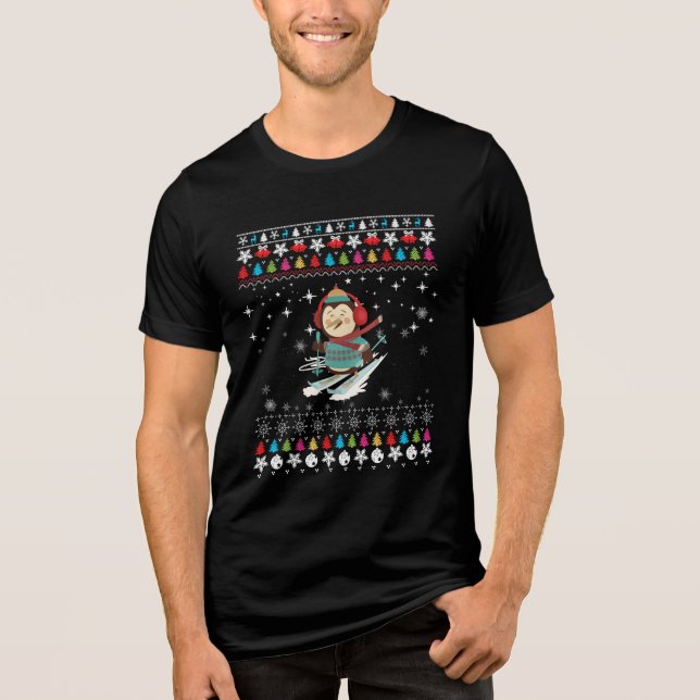 T-shirt En Tri-matière Noël du pingouin à ski (Recto)