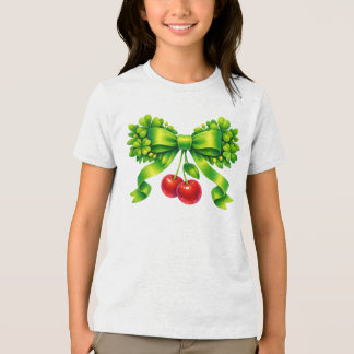 T-shirt En Tri-matière Nœud de trèfle chanceux avec cerises motif vert