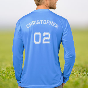 T-shirt En Tri-matière Nom du joueur Numéro Jersey Mens Bleu long manches