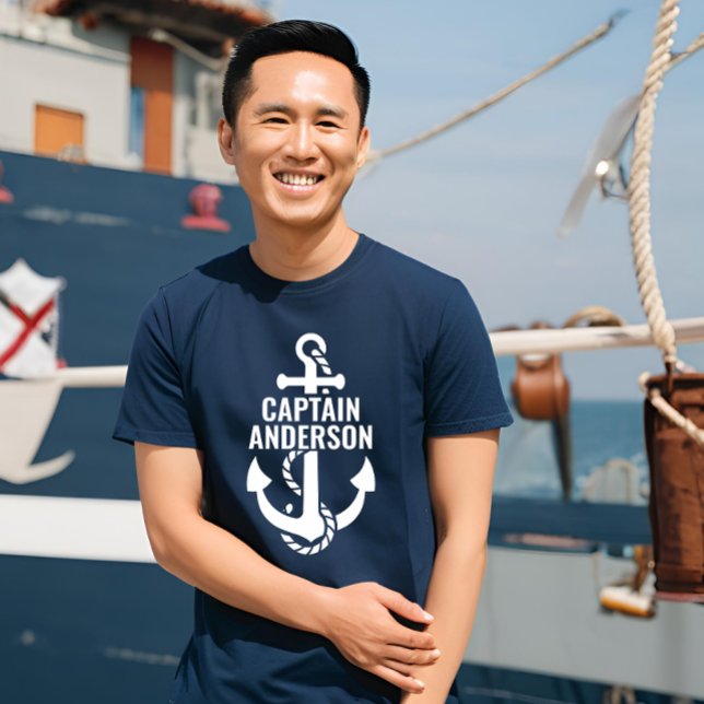 T-shirt En Tri-matière Nom du marin personnalisé Marine Ancre Texte blanc (Personalized Sailorman Name Navy Anchor White Text)