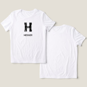 T-SHIRT  EN TRI-MATIÈRE NOM MONOGRAMME À UNE LETTRE MINIMALISTE NOIR BLANC