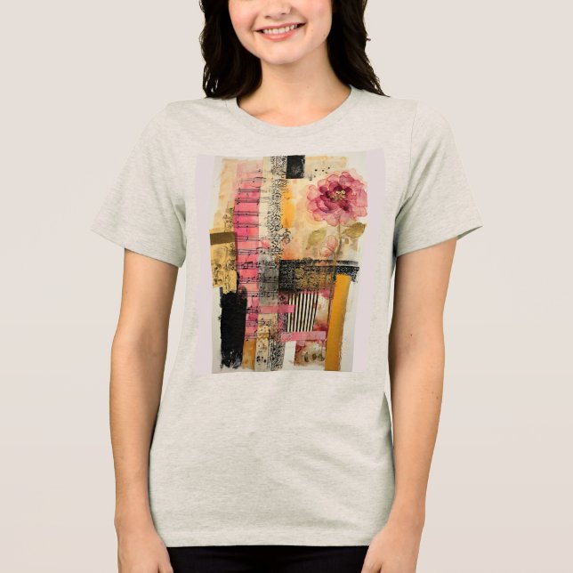 T-shirt En Tri-matière Notes de musique et de fleurs roses (Recto)