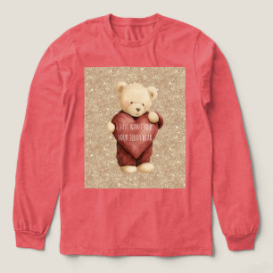 T-shirt En Tri-matière Nounours rouge cœur paillettes or