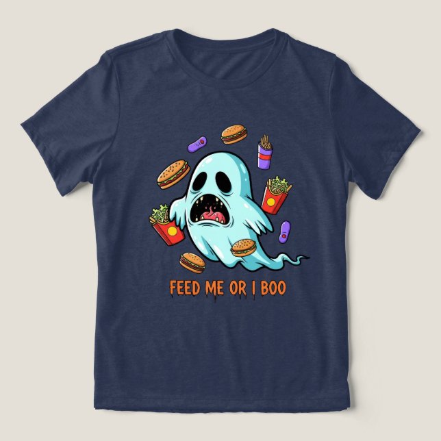 T-shirt En Tri-matière Nourrir Moi Ou Je Boo Ghost Halloween (Design Recto)