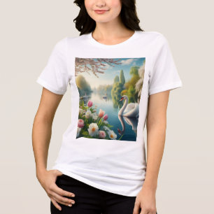 T-shirt En Tri-matière OEuvre d'art printanière du lac des cygnes floraux
