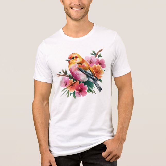 T-shirt En Tri-matière Oiseau à Fleur Rose (Recto)