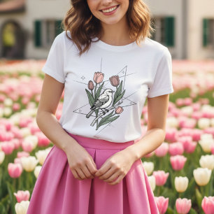 T-shirt En Tri-matière Oiseau avec fleur de Tulipe Floral Botanique Minim