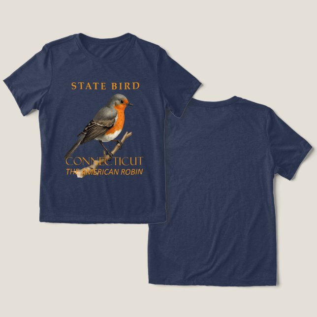T-shirt En Tri-matière Oiseau du territoire du Connecticut Le Turdus Migr (Design Recto & Verso)