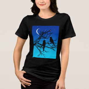 T-shirt En Tri-matière Oiseaux sur une branche, Noir contre Bleu du soir