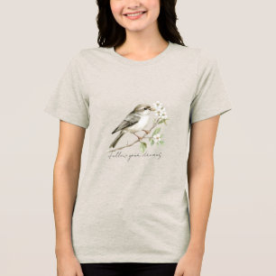 T-shirt En Tri-matière Oiseaux verts fleurs blanches arbre suivre vos rêv