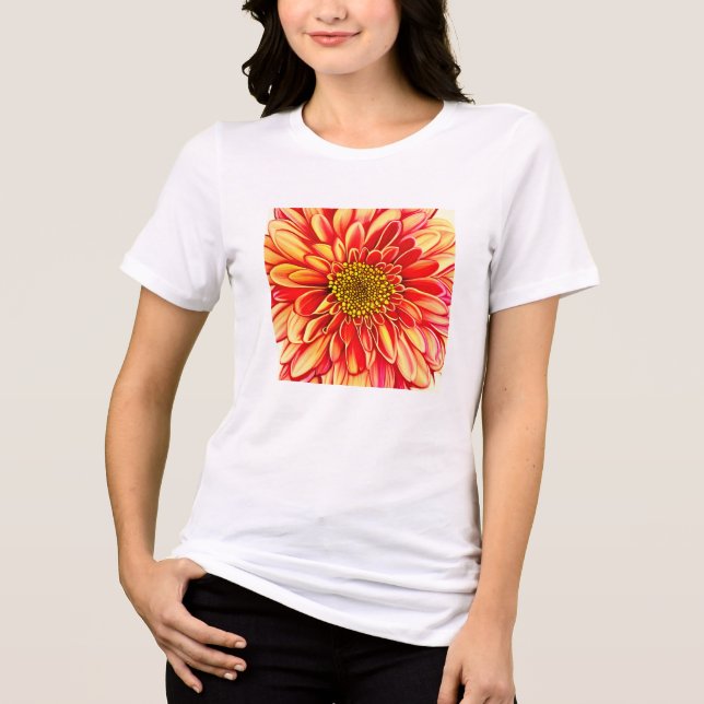 T-shirt En Tri-matière Orange géant et fleurs d'aster jaune doré (Recto)