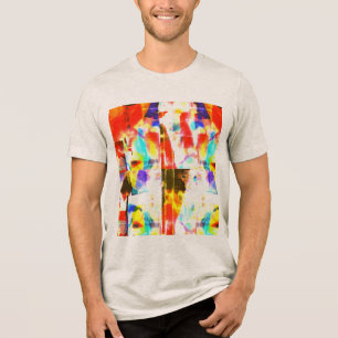 T-shirt En Tri-matière Orange Jaune Aqua Purple Blanc Peinture Imprimer