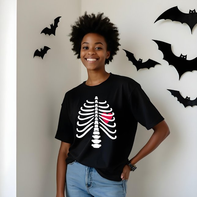T-shirt En Tri-matière Os et coeur squelettiques blancs Halloween de (Fun White Skeleton Rib Bones & Heart Halloween Tri-Blend Shirt)