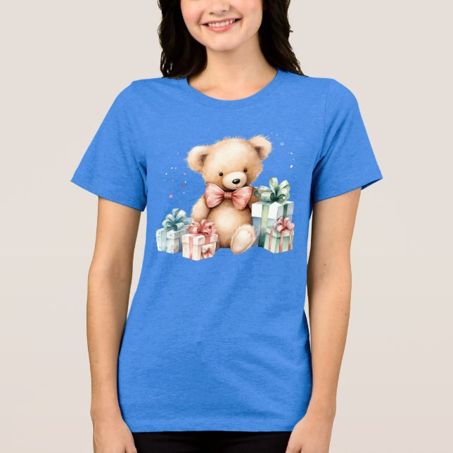 T-shirt En Tri-matière Ours en peluche mignonne avec cadeaux de Noël (Recto)