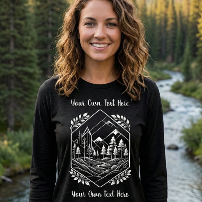 T-shirt En Tri-matière Outdoor Line Art Mountain Adventure Your Text (Customize your Adventure Long Sleeve! Line Art Mountain sketch with editable Your Text areas.)