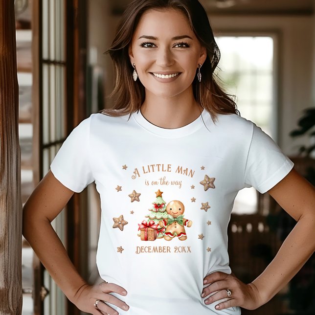 T-shirt En Tri-matière Pain d'épices Homme Noël Baby Faire-part (Gingerbread Man Christmas Baby Announcement Tri-Blend Shirt)