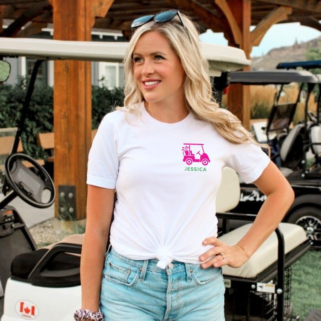 T-shirt En Tri-matière Panier de golf personnel rose (Pink Personalized Golf Cart Tri-Blend Shirt)