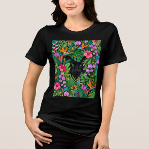 T-shirt En Tri-matière Panthère noire Fleurs de jungle et feuillage tropi