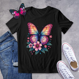 T-shirt En Tri-matière Papillon coloré et floral graphique Tee