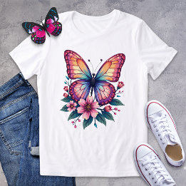 T-shirt En Tri-matière Papillon coloré et floral graphique Tee