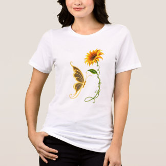 T-shirt En Tri-matière Papillon Doré et Tournesol Botanique Floral Na