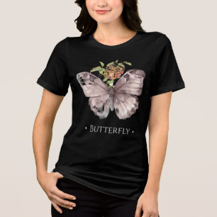T-shirt En Tri-matière Papillon doux et floral Chic Watercolor noir