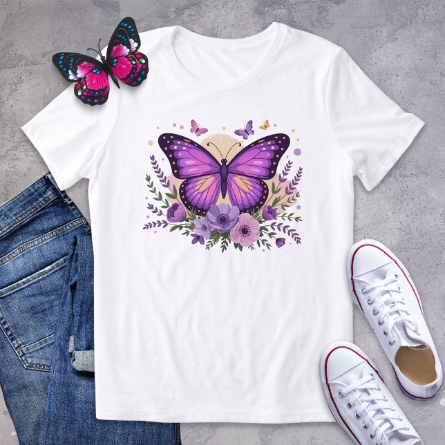 T-shirt En Tri-matière Papillon pourpre et chemise fleurie de lavande (Créateur téléchargé)