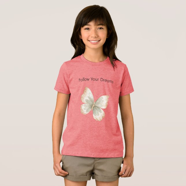 T-shirt En Tri-matière Papillon Vert Crème Brun   (Recto plein)