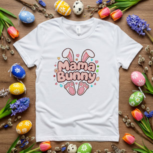 T-shirt En Tri-matière Pâques Mama Bunny avec de mignonnes oreilles et pa