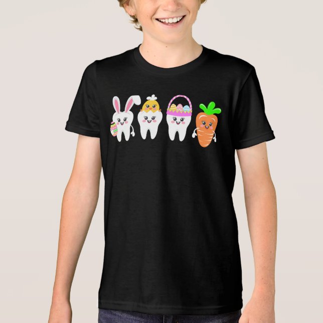 T-shirt En Tri-matière Pâques Tooth mignonne Dental Bunny Chick Amusant D (Recto)