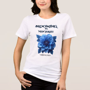 T-SHIRT EN TRI-MATIÈRE PARADIS BLEU DAHLIA BLANC FLORAL PRINTEMPS FEMME