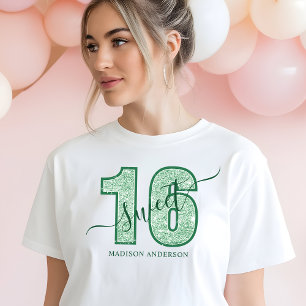 T-shirt En Tri-matière Parties scintillant verte Script Sweet 16 Annivers