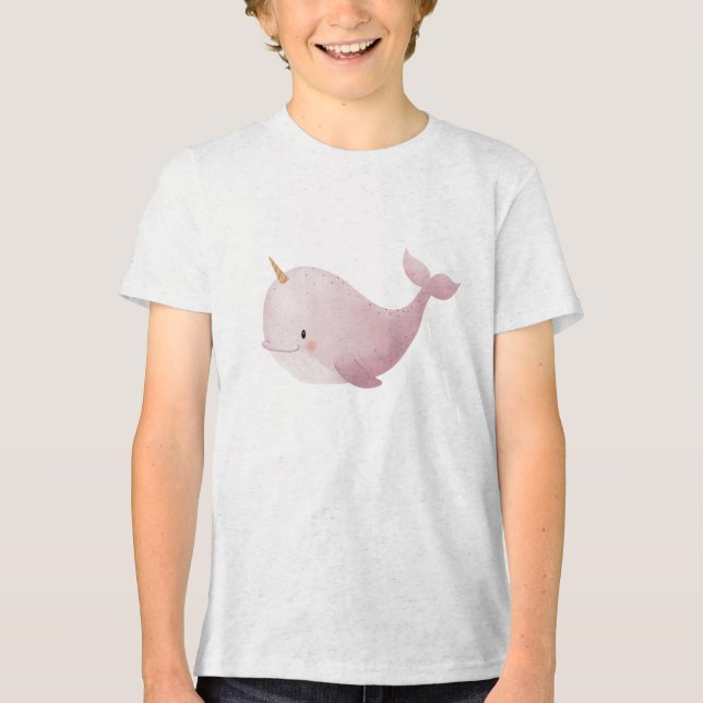 T-shirt En Tri-matière Pastel Narwhal Watercolor Illustration (Recto)