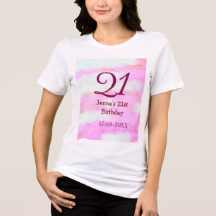 T-shirt En Tri-matière Pastel rose vert simple nom date 21e anniversaire