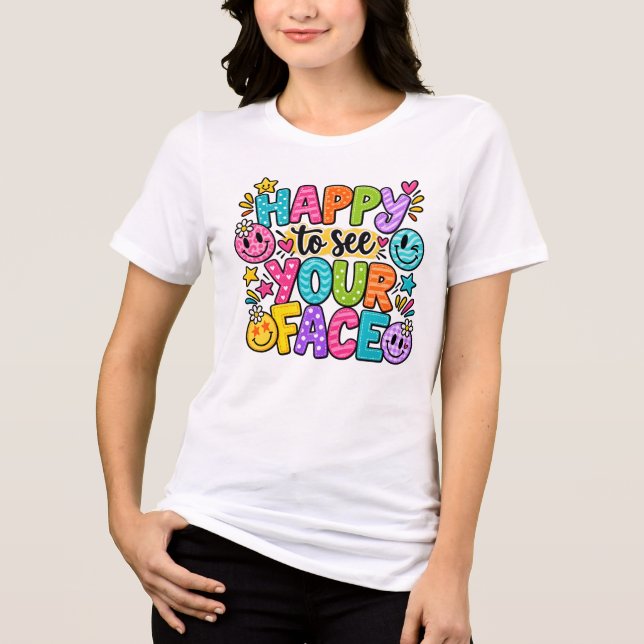 T-shirt En Tri-matière Patchwork Visage Joyeux Art Émoticône (Recto)