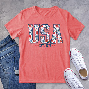 T-shirt En Tri-matière Patriotique Floral USA 1776