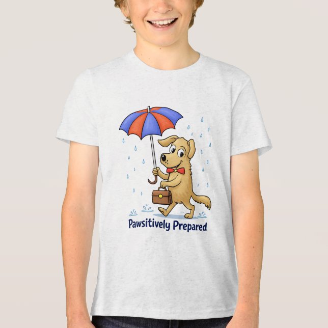 T-shirt En Tri-matière Pawsitively Prepared – Cute Dog with Umbrella (Recto)