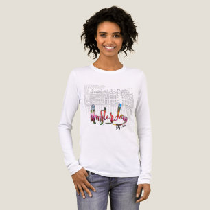 T-shirt En Tri-matière Paysage urbain d'Amsterdam avec typologie fleurie