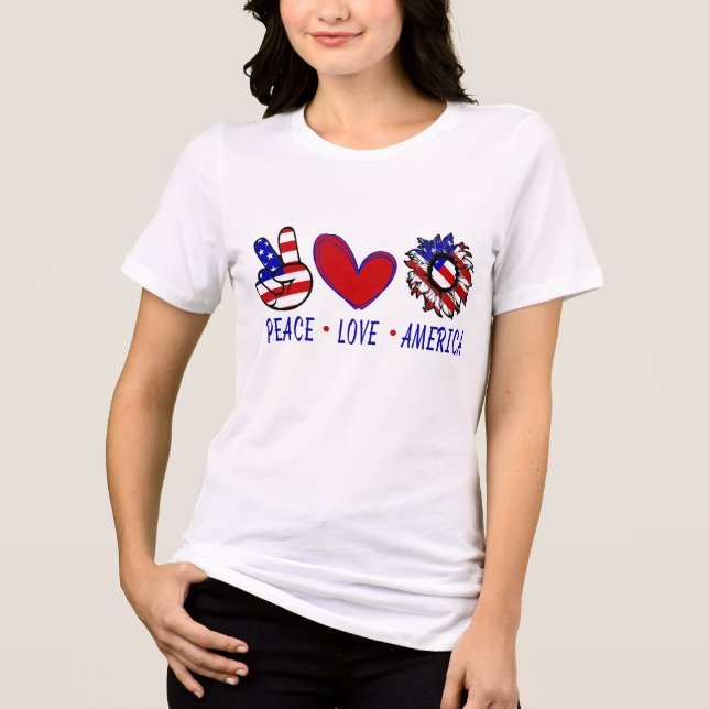 T-shirt En Tri-matière Peace Love America Patriotic Drapeau Coeur Tournes (Recto)