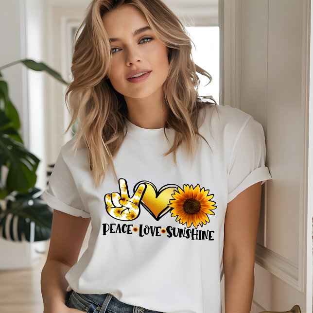 T-shirt En Tri-matière Peace Love Sunshine Moderne Tournesol Girly Chic (Créateur téléchargé)
