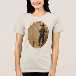 T-shirt En Tri-matière Pêcheur vintage avec une canne à pêche en branche