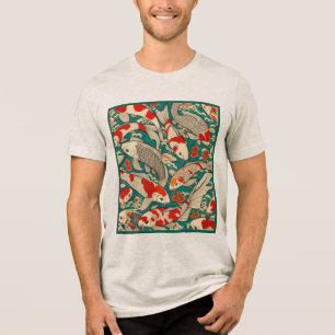 T-shirt En Tri-matière Peinture de motif de carpes koï japonaises vintage