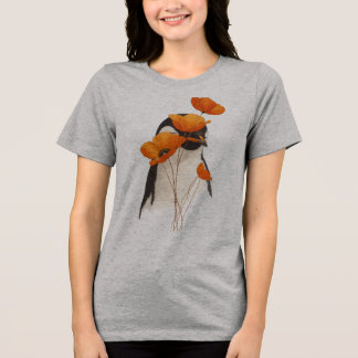 T-shirt En Tri-matière Penguin with Orange Poppy Flowers Botanical Art T-