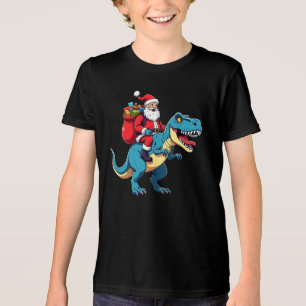 T-shirt En Tri-matière Père Noël à cheval sur un dinosaure T Rex Noël drô